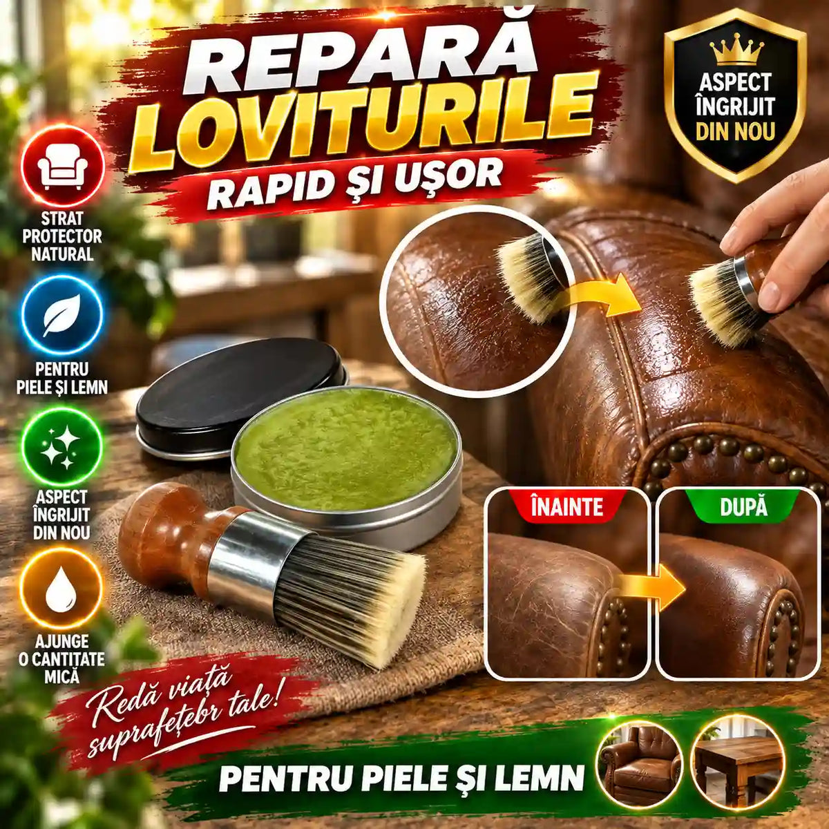 Ceară Pentru Recondiționarea Pielii Și Lemnului NaturalisWax™